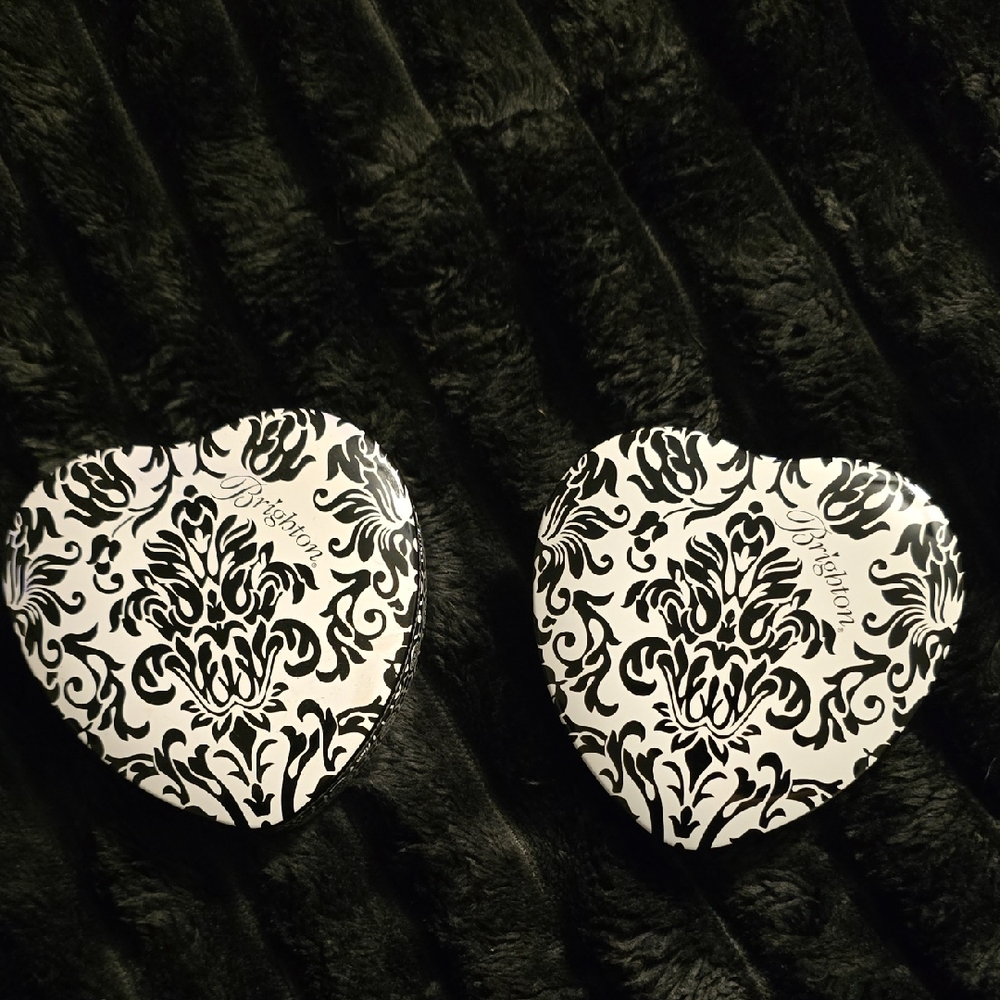 Small Brighton Tins: Heart-Shaped Black and White Patterned Accessories